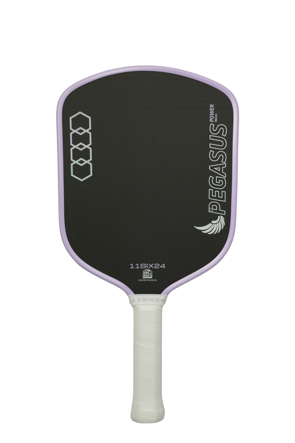 11SIX24 Pegasus Gen 3 pickleball paddle, front face — hybrid shape, Raw carbon friction hitting surface