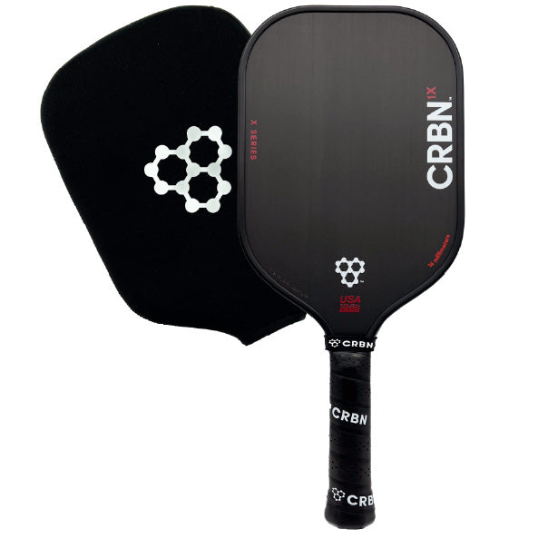 CRBN-1X Power Series pickleball paddle, front face — elongated shape, Raw T700 carbon hitting surface