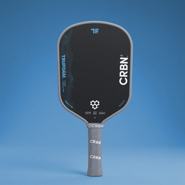 CRBN⁴ TruFoam Barrage pickleball paddle, front face — hybrid shape, Raw T700 Carbon Fiber hitting surface