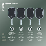 CRBN TruFoam Genesis 1 shown at scale — 16.5 in long by 7.5 in wide, 8.4 oz
