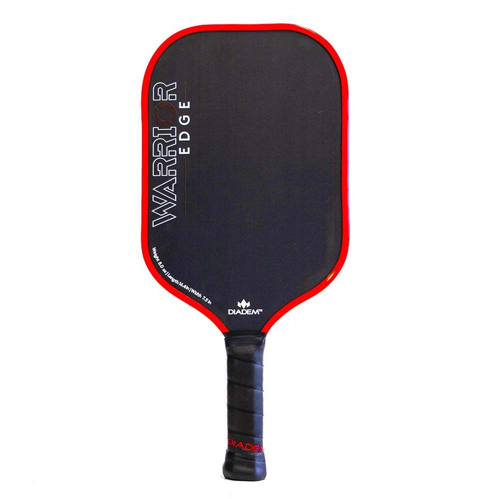 Diadem Warrior Edge 14 pickleball paddle, front face — hybrid shape, Textured raw carbon hitting surface