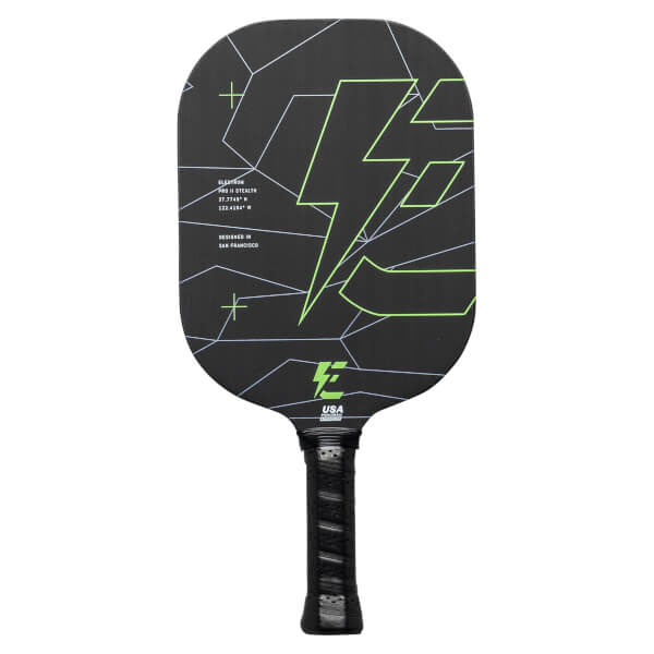 Electrum Model E Max V3 pickleball paddle, front face — elongated shape, Raw Toray T700 carbon hitting surface
