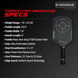 Engage Pursuit MX 6.0 shown at scale — 16.5 in long by 7.5 in wide, 8.3 oz