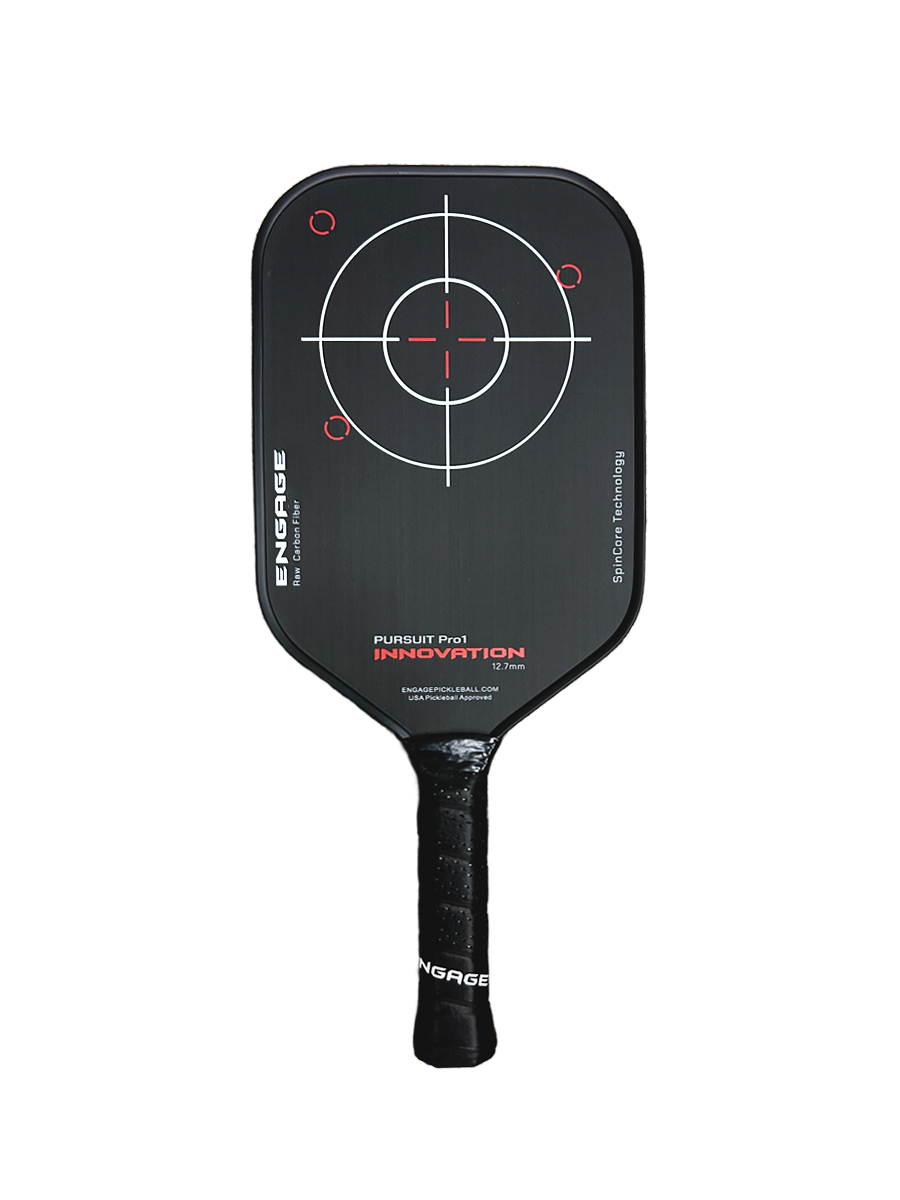 Engage Pursuit MX 6.0 pickleball paddle, front face — elongated shape, Specialized carbon hitting surface