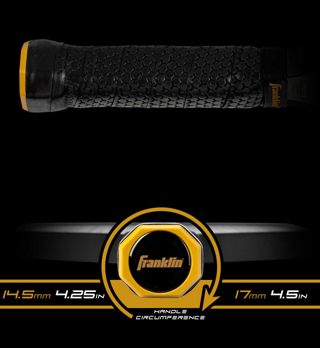 Handle of the Franklin Signature Carbon STR pickleball paddle — 5 in grip length, 4.25 in circumference