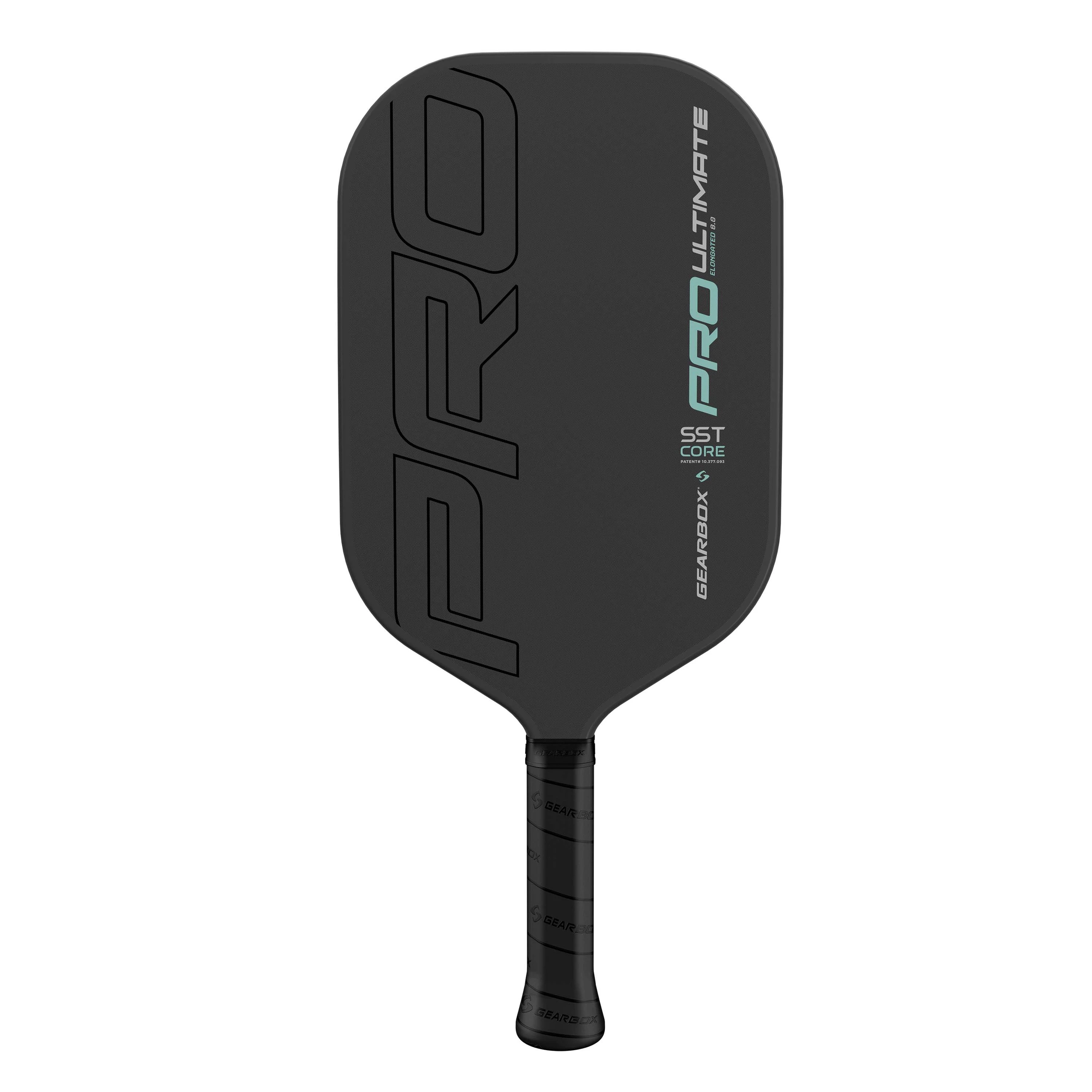 Gearbox Pro Ultimate Elongated 16 pickleball paddle, front face — elongated shape, Toray T700 raw carbon with TXR grip texture hitting surface