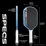 JOOLA Hyperion Pro V 16 shown at scale — 16.5 in long by 7.5 in wide, 8.4 oz