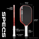 JOOLA Perseus Pro V 16 shown at scale — 16.5 in long by 7.5 in wide, 8.3 oz
