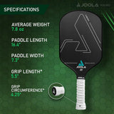 Handle of the JOOLA Vision CGS 16 pickleball paddle — 5.25 in grip length, 4.25 in circumference
