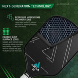 Macro view of the Carbon grit surface face texture on the JOOLA Vision CGS 16 that generates its spin