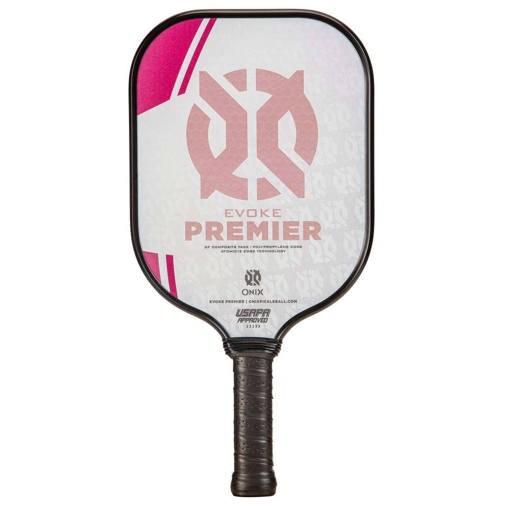 ONIX Evoke Premier pickleball paddle, front face — standard shape, Textured carbon hitting surface
