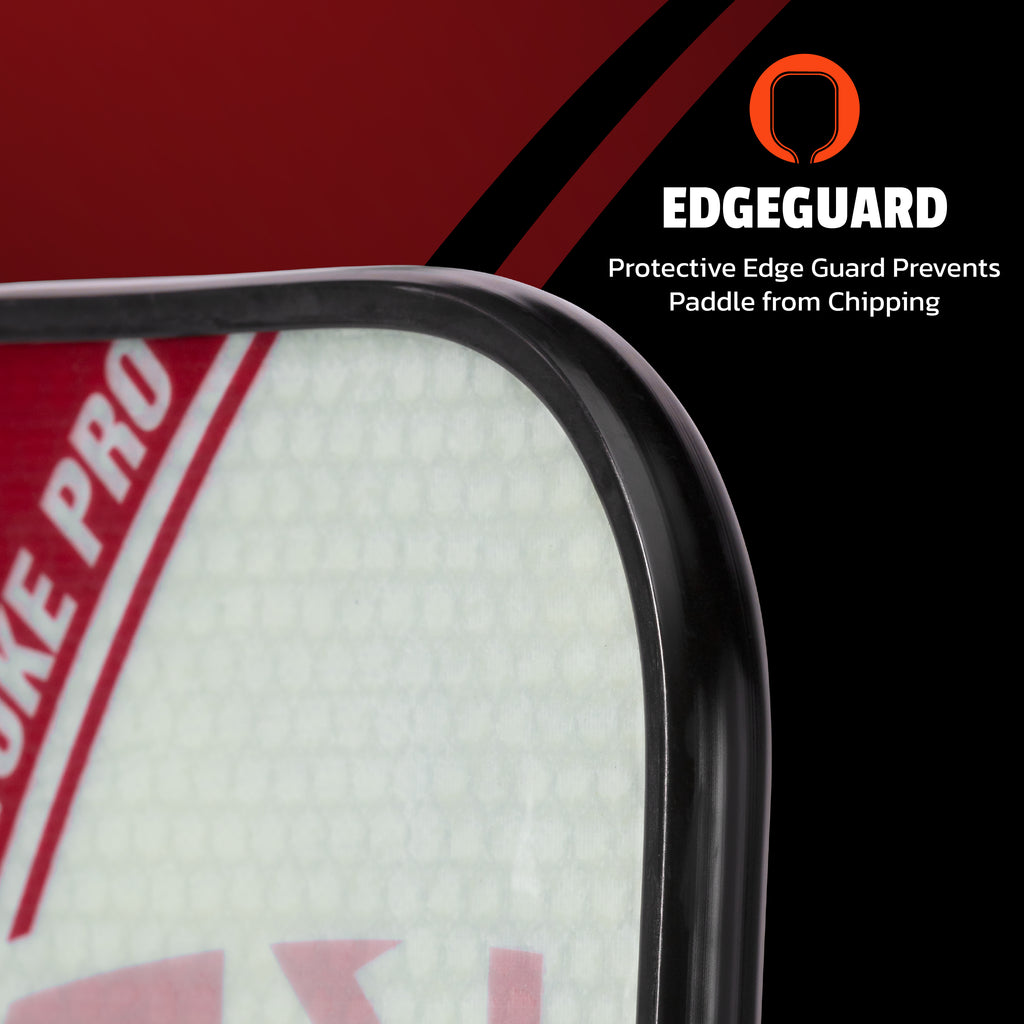 Close-up of the edge guard and bumper on the ONIX Evoke Pro Carbon 16 pickleball paddle