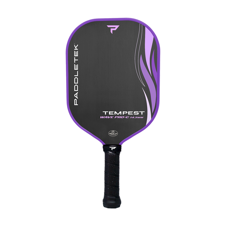 Paddletek Tempest Pro C 16 pickleball paddle, front face — standard shape, Raw carbon fiber hitting surface