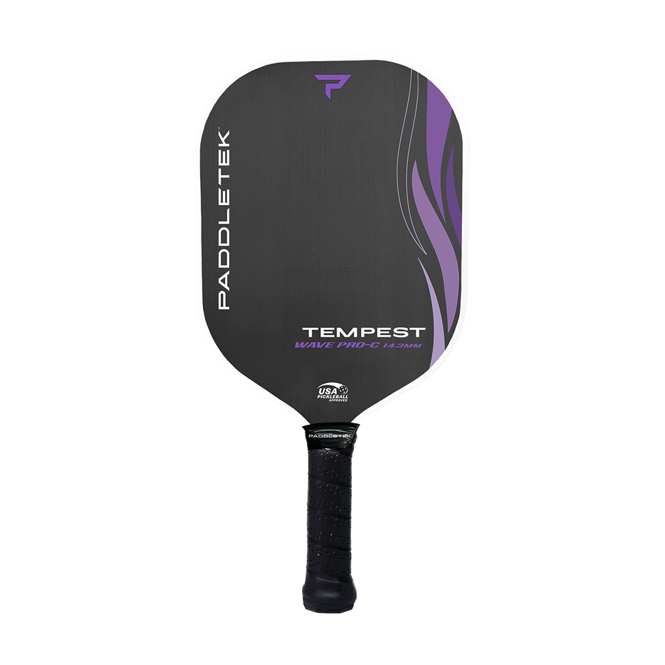 Paddletek Tempest Wave V3 pickleball paddle, front face — standard shape, Textured carbon hitting surface