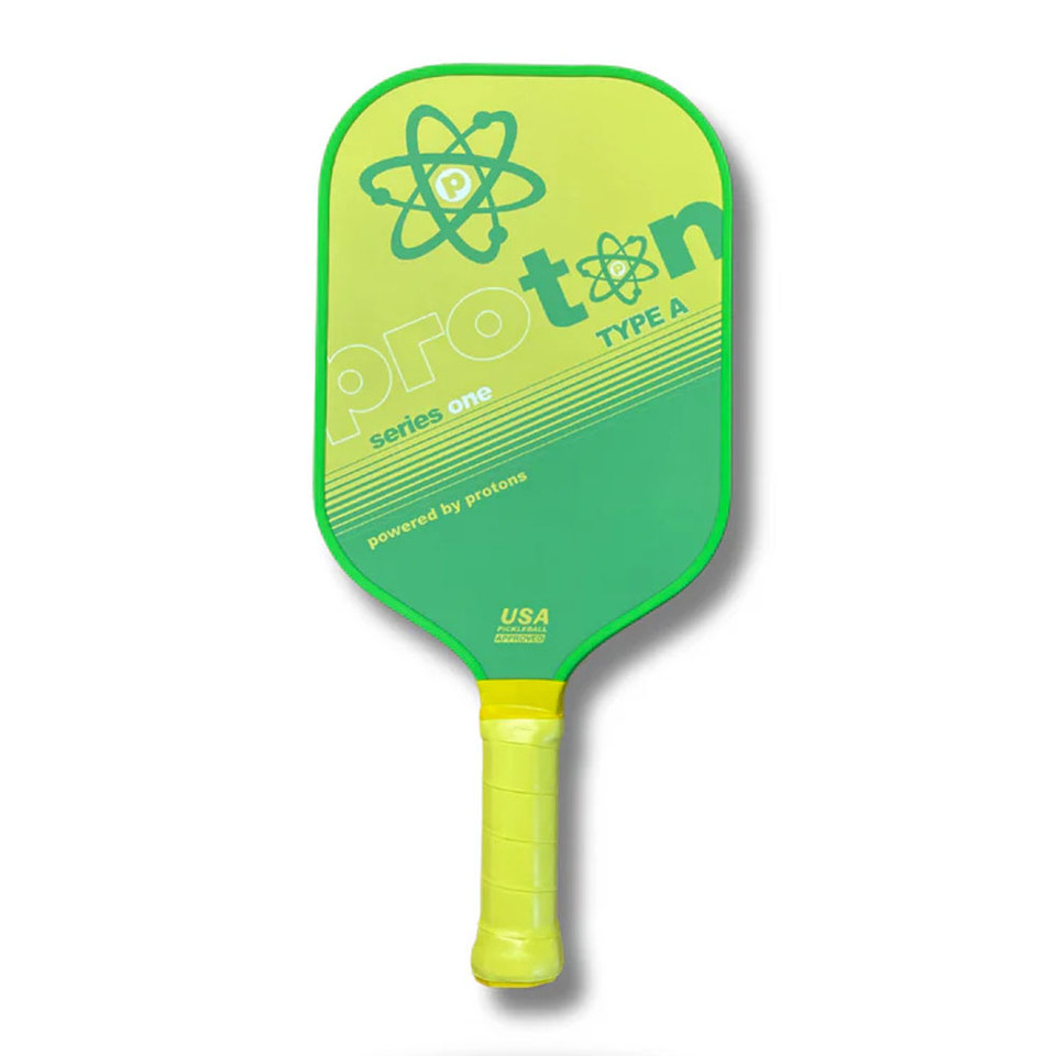 Proton Series One Project Black pickleball paddle, front face — elongated shape, Raw carbon fiber hitting surface