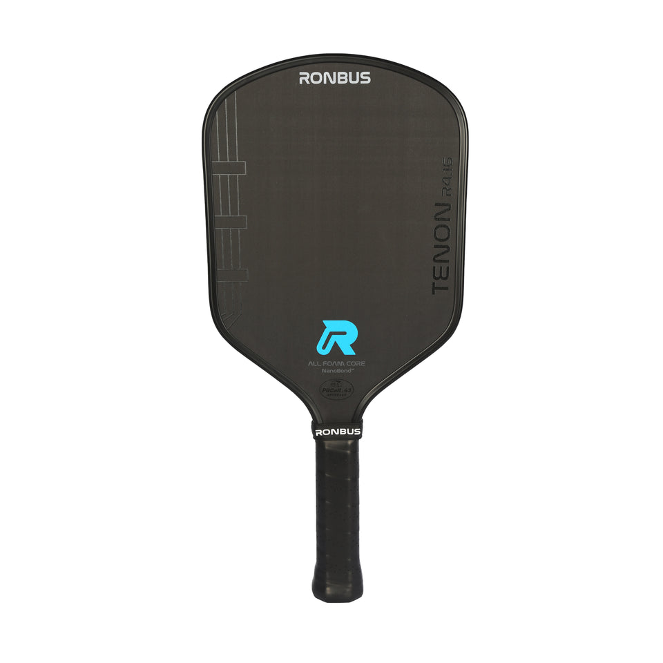 Ronbus Nova R1 pickleball paddle, front face — elongated shape, Raw T700 carbon hitting surface