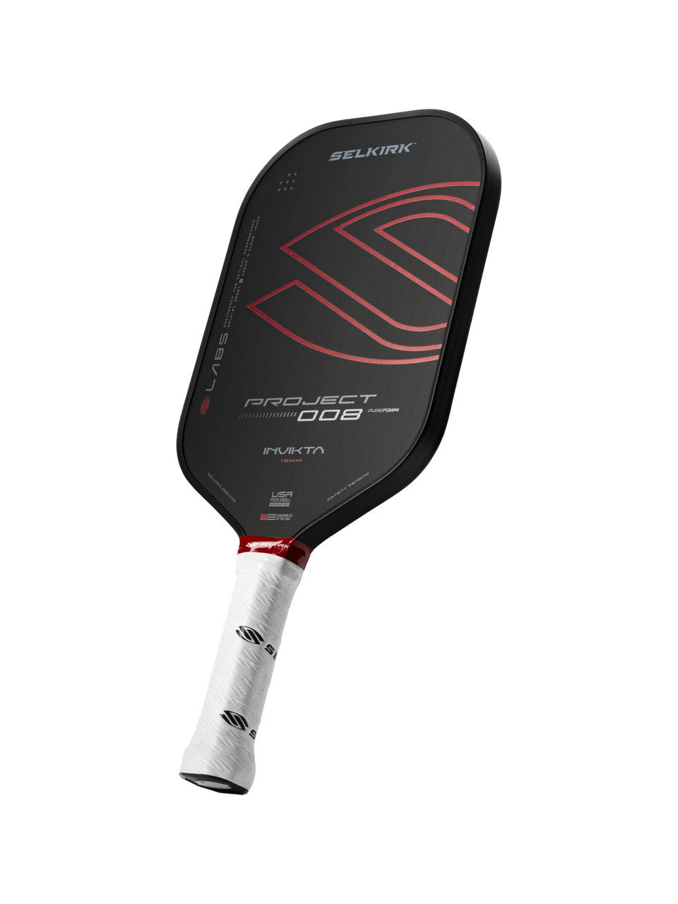 Selkirk Labs 008 Project 16 pickleball paddle, front face — elongated shape, Raw carbon fiber hitting surface