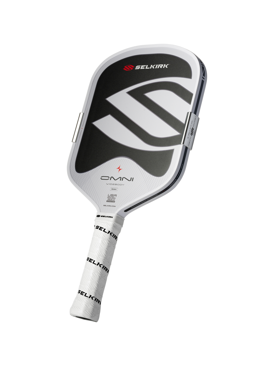 Selkirk OMNI 16 pickleball paddle, front face — hybrid shape, Raw carbon hitting surface
