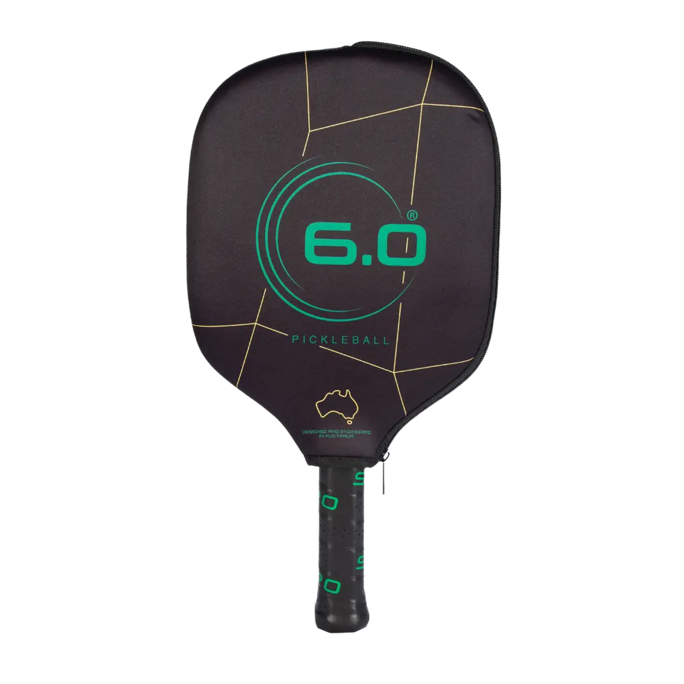 Six Zero Double Black Diamond Control V2 pickleball paddle, front face — standard shape, Raw Toray T700 carbon hitting surface