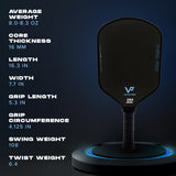 Vatic Pro V-Sol Pro 16 shown at scale — 16.3 in long by 7.6 in wide, 7.9 oz