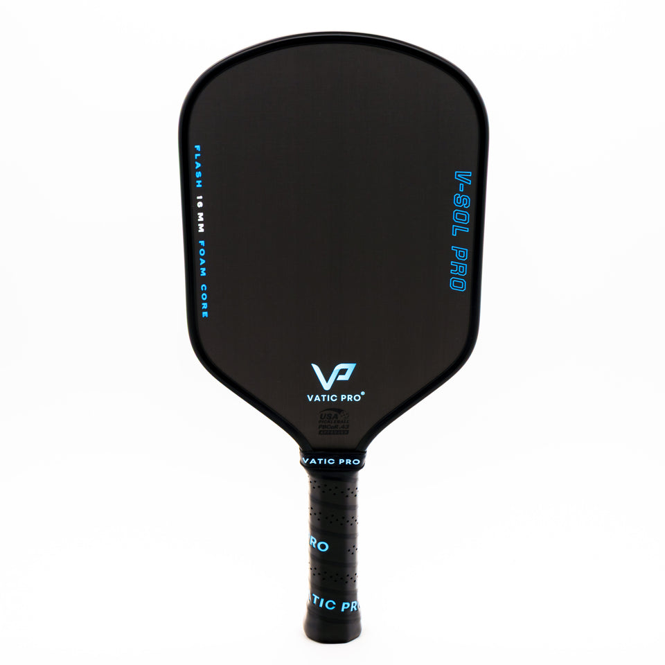 Vatic Pro V-Sol Pro 16 pickleball paddle, front face — hybrid shape, Raw T700 carbon hitting surface