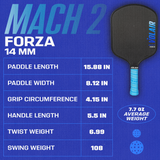 Volair Mach 2 Forza 16 shown at scale — 16.5 in long by 7.4 in wide, 8.3 oz